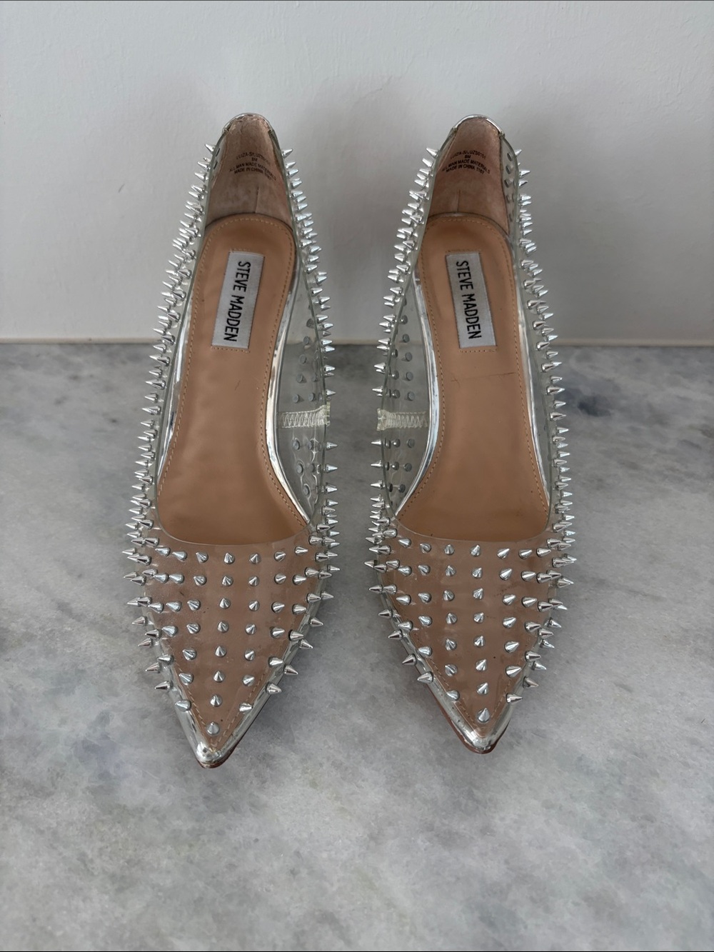 Steve Madden Silver Spiked Pointed-Toe Heels